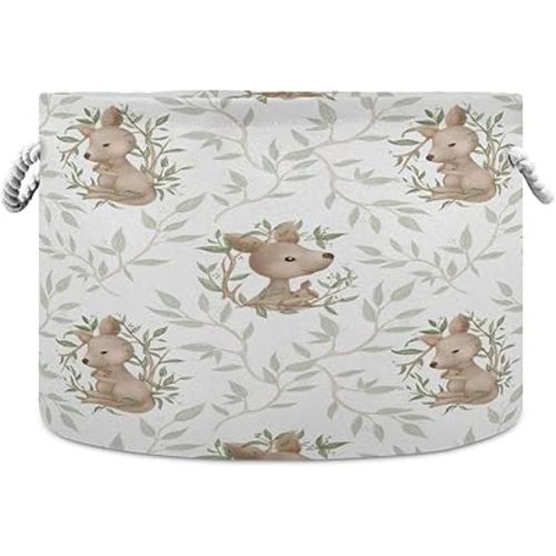 Cute Kangaroo Cotton Rope Basket Large Round Baby Laundry Basket Toy Blanket Books Storage Bin for Bedroom Bathroom Nursery Home Decor, 20 x 14 Inch