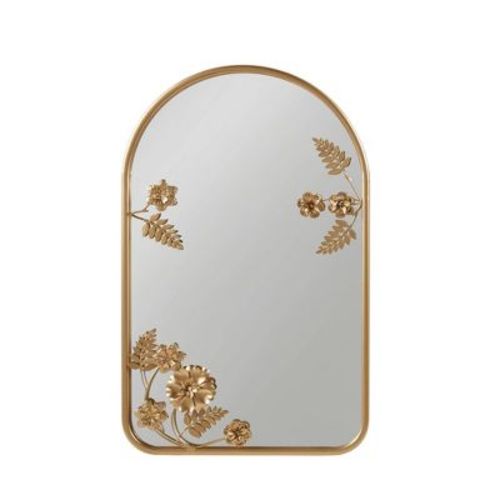 Adaline Arched Metal Floral Wall Mirror Gold - Madison Park: Luxury Glam Decor, Iron Frame, No Assembly