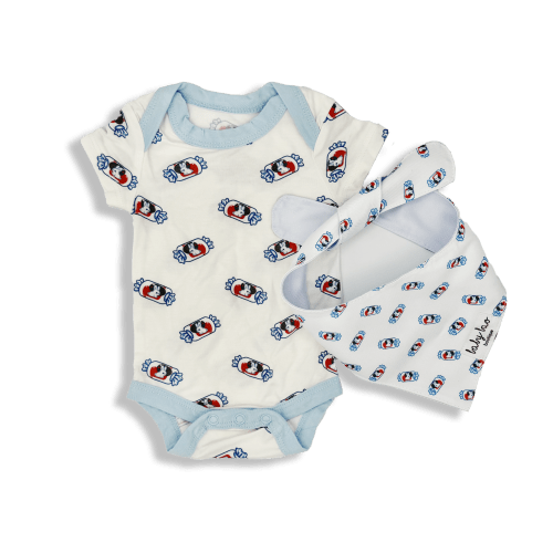 White rabbit candy baby onesie and dog bandanna