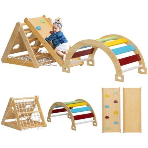 Qaba Pikler Triangle Set, 7 In 1 Indoor Toddler Climbing Toys With Ramp, Arch Ladder, Montessori Climbing Set Baby Play Gym For Kids 18-48 Months