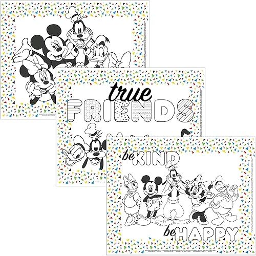 Disney Baby by J.L. Childress ColorMe Disposable Placemats, 24 Pack - Paper Stick-On Placemats with Coloring Fun - Airplane Tray Table Kids Activity Sheet - Long Flight Essentials