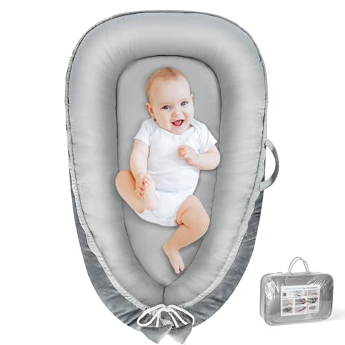 BBWOO Baby Lounger - Baby Lounger for Newborn 0-24 Months, Breathable & Soft Cotton and Velvet Cover Baby Nest, Portable Cozy Infant Lounger for Home and Travel, Ideal Baby Essentials & Shower Gifts