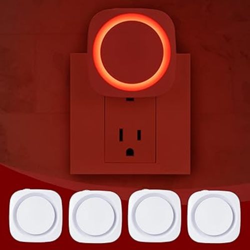 Red Night Lights Plug in to Wall,4 Packs Dimmable Night Light with Auto Dusk to Dawn Sensor,Soft Glow Night Light for Bathroom, Bedroom,Hallway, Stairs, Kitchen,Red
