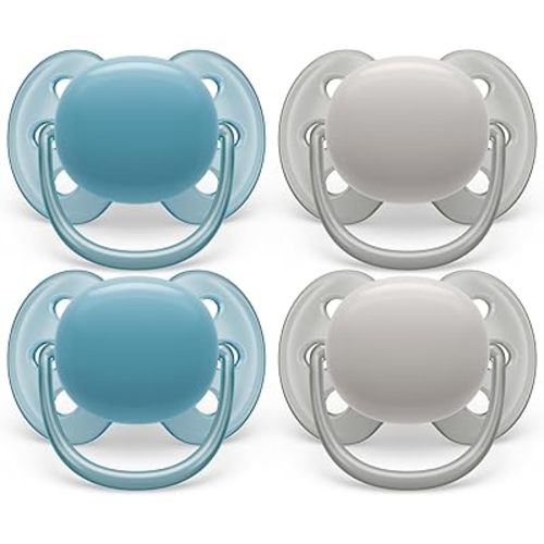 Philips Avent Ultra Soft Pacifier - 4 x Soft and Flexible Baby Pacifiers for Babies Aged 6-18 Months, BPA Free with Sterilizer Carry Case (Model SCF091/27)