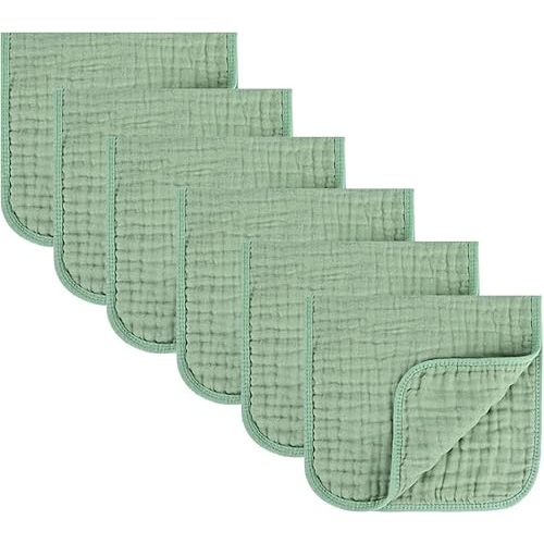 Baby Burp Cloth 100% Cotton Newborn Cotton Muslin Burp Cloth 10x20 inches (Green 6 Pieces)