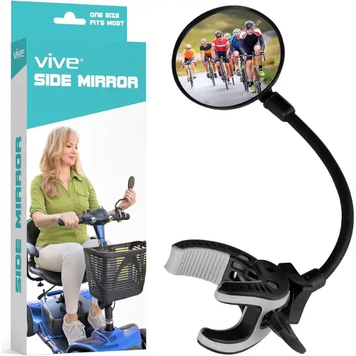 Vive Rear-View Side Mirror - Designed for Scooters, Bikes, Motor Vehicles, Bicycles, Handlebars - Clamp On Scratch Resistant Glass - 360 Rotatable, Adjustable, Universal Fit, Wide Angle Safety Support
