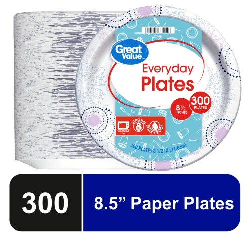 Great Value Disposable Paper Plates 8.5 Inch 300 Count Microwave Safe