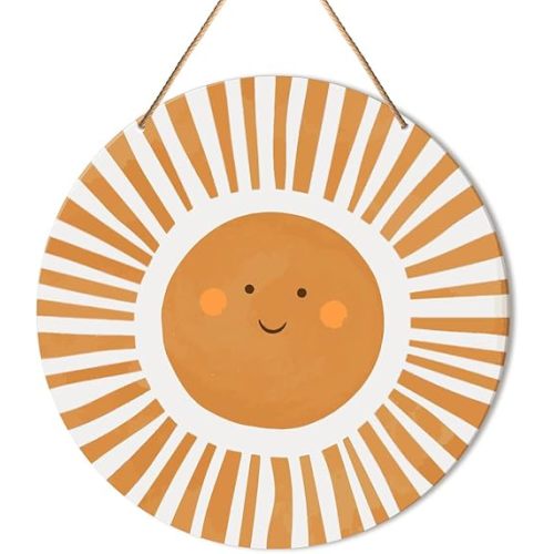 Muktoujaumai Nursery Wall Decor, Sun Nursery Hanging Sign Decor Kids Wall Decoration Wood Sign for Playroom, Toddler Room, Toy Room, Classroom