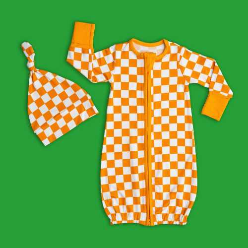 Orange Checkerboard Infant Hat & Gown Set: Baby Gift for Tennessee Fans