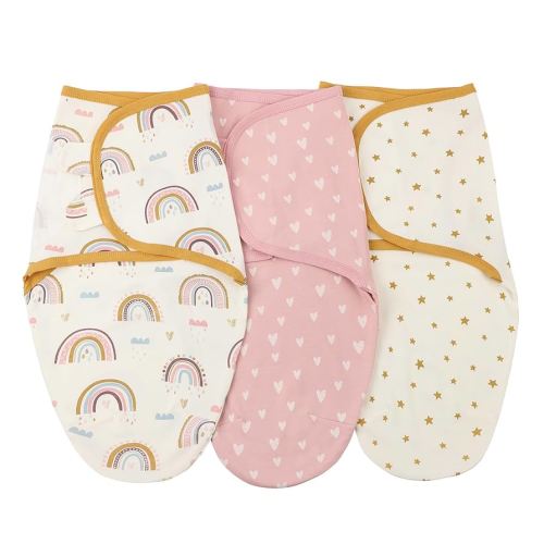 insular Baby Swaddle Sacks, Swaddle Blanket for Newborn and Infant, Adjustable Velcro Set for Boy and Girl, Soft Cotton Baby Sleep Sack 3 Pack (Rainbow&Pink Love, Small(0-3M))