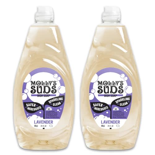 Molly's Suds Liquid Dish Soap | Clean, Simple Ingredients | Extra Scrubbing Power | Lavender Scent, 24 oz - 2 Pack