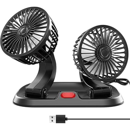 Wowok USB Adjustable Dual Head USB Car Fan, Portable Vehicle Cooling Fan with 2 Speeds, 360° Rotation Car Essentials Car Cooler Fan for SUV, RV, Truck, Sedan, Cruise, Car and Home Office Desk Fan