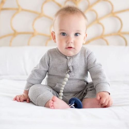 Loulou Lollipop Silicone Soother Pacifier Clip Binky Holder for Newborn and Baby - Color Block - Sage