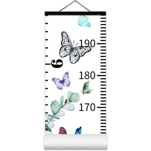 Baby Growth Chart for Wall - Height Chart for Kids Nursery Decor Wall Hanging Measurement Ruler with Black Wood Scroll Toddlers Room Decor Birthday Christmas Gifts for Boys Girls 79"X7.9" (Butterfly)