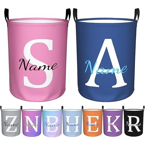 Custom Name Laundry Hamper, Personalized Laundry Basket with Name, Customized Dirty Clothes Storage Basket with Handles for Boys Girls Men Women Bedroom Bathroom (L)