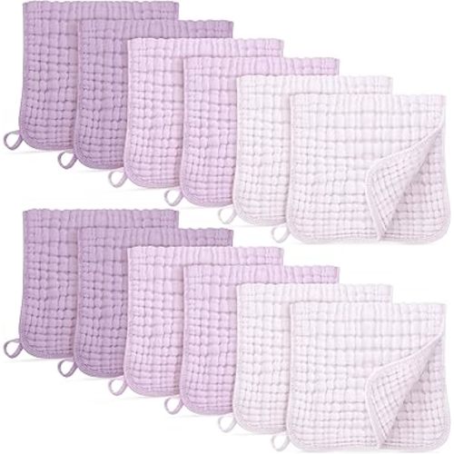 Muslin Burp Cloths for Baby 100% Cotton Burping Cloths for Boys Girls Large 20''X10'' Extra Soft and Absorbent 12 Pack - Gradient Purple