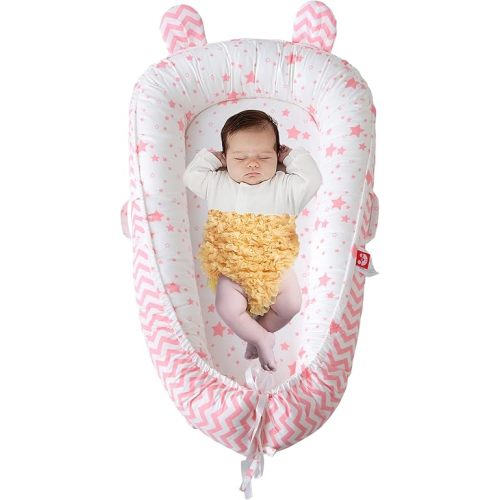 Baby Snuggle Me Lounger, Cosleeping Baby Girl Bed for Newborn 0-24 Months, Breathable & Soft Cotton Infant Nest Cover, Portable and Lightweight Infant Lounger for Home and Travel