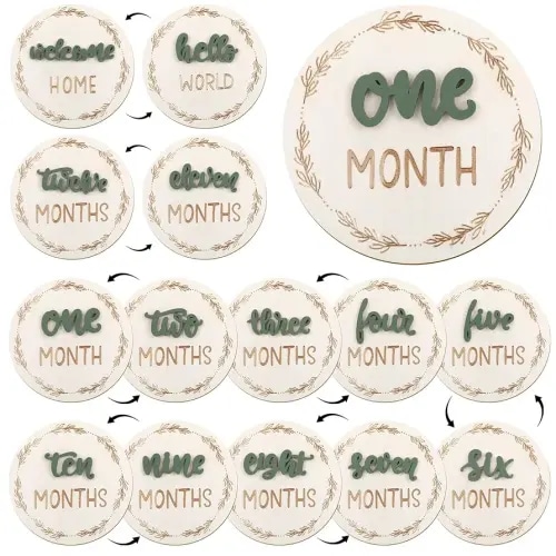 7 Pcs Baby Monthly Milestone Cards Sign, Double Sided 3D Baby Milestone Signs Baby Growth Cards Milestone Wooden Circles for Baby Boy Girls 1-12 Months Baby Milestone Pictures (Double Sided)