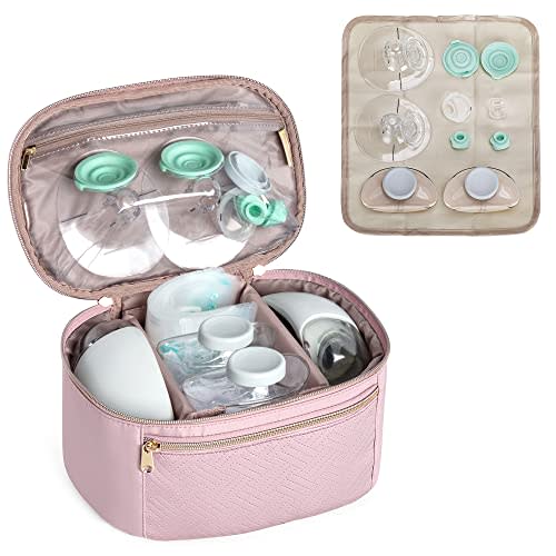 Fasrom Wearable Breast Pump Bag Compatible with Momcozy, Medela and Elvie Hands Free Pumps, Portable Carrying Case with Waterproof Mat for Working Moms Travel, Pink (Bag Only, Patent Pending)