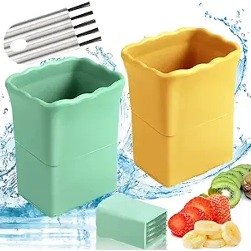 Strawberry Slicer,Easy Fruit Cutter Cup,Fruit Slicer Cup,Slicer Fruit,Slicer Cutters For Fruits&Eggs,Chopping Cup,Speed Making Vegetable Salad Fruit Food Mini Chopper,2024 New Creative Kitchen Gadget - 1 yellow and 1 blue