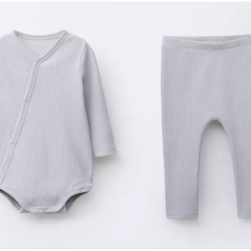 PACK OF WAFFLE WEAVE BODYSUIT AND LEGGINGS - Pearl gray | ZARA United States