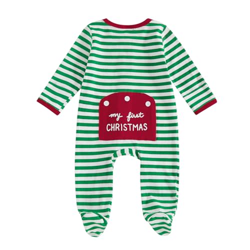 BULINGNA Newborn Baby Girl Boy My First Christmas Outfit Long Sleeve Letters Print Footies Jumpsuit with Zipper Fall Outfit