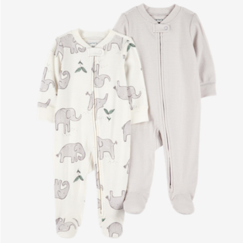 Carter's 2-Way Zip Cotton Sleep & Plays (2 Pack) - Striped Elephant, 3 M