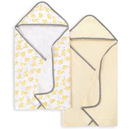 Burts Bees Baby Infant Hooded Towels Little Ducks Organic Cotton, Unisex Bath Essentials and Newborn Necessities, Soft Nursery Towel with Hood Set, 2-Pack Size 29 x 29 Inch