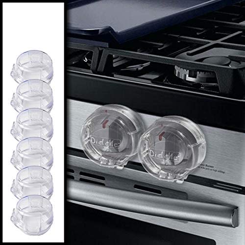 6 Pack Clear Stove Knob Safety Covers - Protect Little Kids with A Child Proof Lock for Oven/Stove Top/Gas Range - Baby/Toddler Kitchen Safety Guard - Check Dimensions.