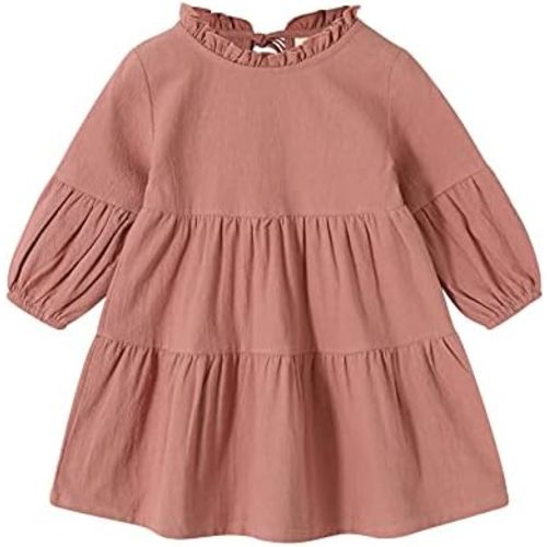 Toddler Kids Baby Girl Dress Lantern Long Sleeve Solid Color Casual Dresses Girls Fall Winter Outfit Clothes