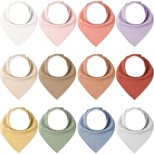 Konssy Baby Bibs 12 Pack Baby Bandana Drool Bibs Cotton for Unisex Boys Girls, 12 Solid Colors Set for Teething and Drooling