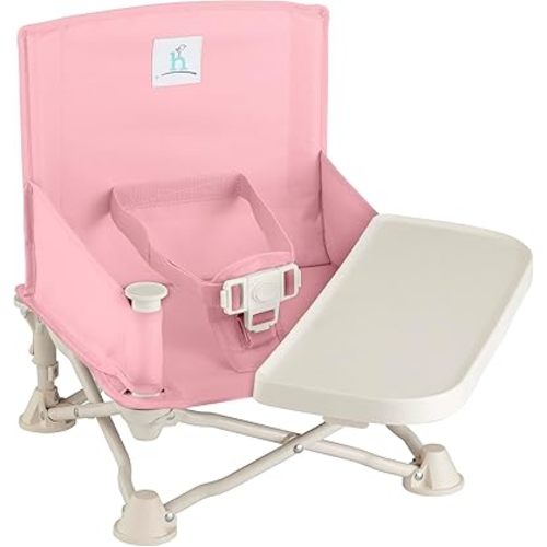 hiccapop OmniBoost Travel Booster Seat with Tray for Baby | Folding Portable Baby Booster Seat for Dining Table, Camping, Beach, Grandma’s | Tip-Free Design Straps to Kitchen Chairs - Booster Chair