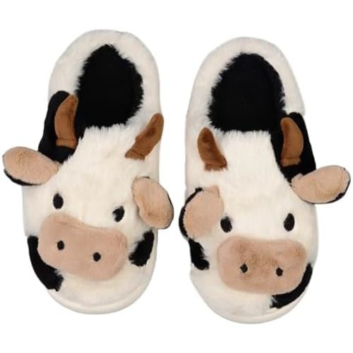 XIXITIAO Cow Slippers,slippers for Women Men,Cute Fuzzy Slippers, Womens/Mens Kawaii Animal Cartoon Cotton Plush House Slippers,Cloud Bedroom Winter House Shoes for Indoor