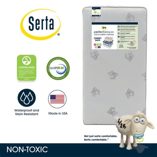 Serta Perfect Sleeper Cheery Days 2-Stage 6" Crib & Toddler Mattress - Firm Hybrid Coil/Foam - Waterproof - GREENGUARD Gold Certified
