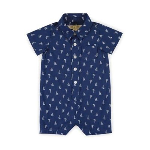 Hope & Henry Baby Seersucker Button Front Romper (blue Seersucker, 0-3 Months)