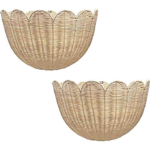 Scallop Wall Basket, Scalloped Wall Wicker Basket, Hanging Home Decor for Bedroom Bathroom (2Pcs)