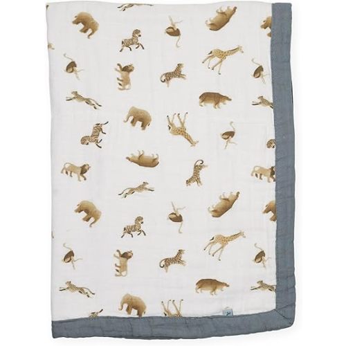 Little Unicorn 100% Certified Organic Newborn Receiving Quilt | Ultra- Soft, Multi-Layered Muslin Fabric | Gift for Newborns & on-The-go (Animal Crackers)