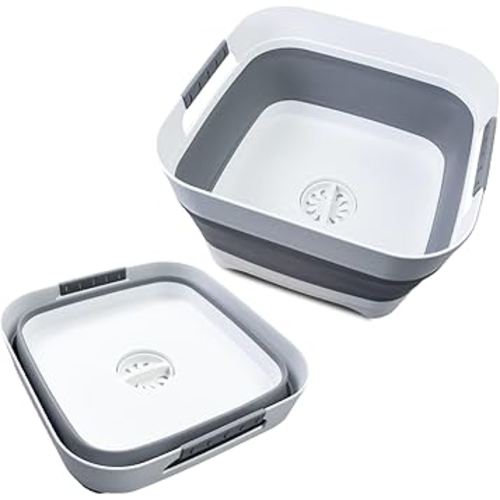 1pcs 2.4 Gal/9L Collapsible Dish Basin with Drain Plug - Expertly Crafted for Washing Dishes, Versatile Dish Pan for Kitchen Sink, Collapsible and Space-saving Dish Tub with Non-Slip Handles