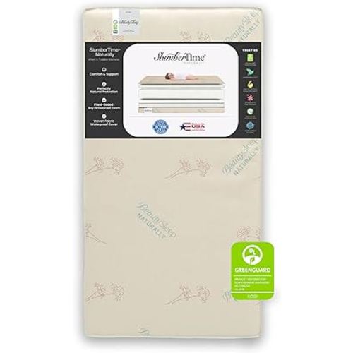 Simmons Kids SlumberTime Naturally 2-Stage Premium Plant-Based Soy Foam Baby Crib Mattress & Toddler Mattress - Waterproof - GREENGUARD Gold & CertiPUR-US Certified - Ideal Firmness - Made in USA