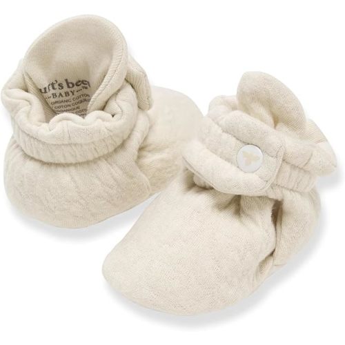 "Quilted Oat" Burt’s Bees Baby Adjustable Baby Booties, 100% Organic Cotton, Easy On and Off Snap Boots, Snug Fit - Baby Essential