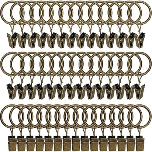 44 Pack Bronze Curtain Rings with Clips, Curtain Hooks Hangers Clip Rings for Hanging Drapes Bows Hat, Drapery Rings 1 in I D, Fits up to 5/8 in Diameter Curtain Rod.