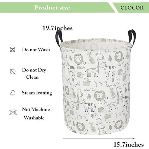 CLOCOR Baby Laundry Basket,Collapsible Kids Toys Storage Baskets,Nursery Hamper for Boys and Girls,Jungle Bedroom Decor,Gift Basket（Green Animals