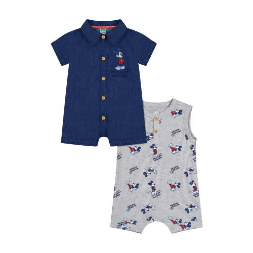 Mickey Mouse Baby Boy 2 Pack Rompers, Sizes 0/3 Months-24 Months