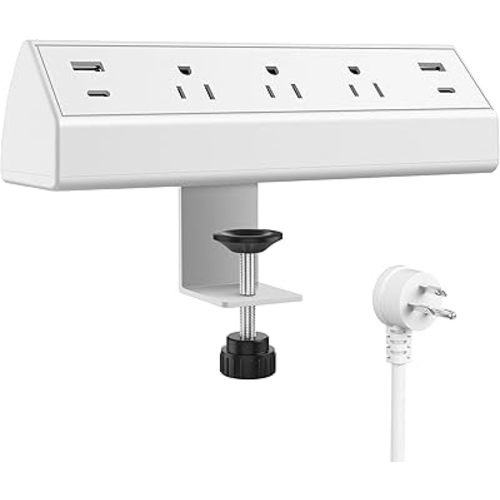 Jgstkcity Desk Clamp Power Strip USB C,40W Total Fast Charging Station,4 PD 20W USB C Ports,Desk Edge Mount Surge Protector,5 Outlets,Fit 1.96" Tabletop Edge,ETL Listed,White