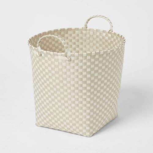 Woven Plastic Floor Basket Tan/White Checkered - Brightroom™
