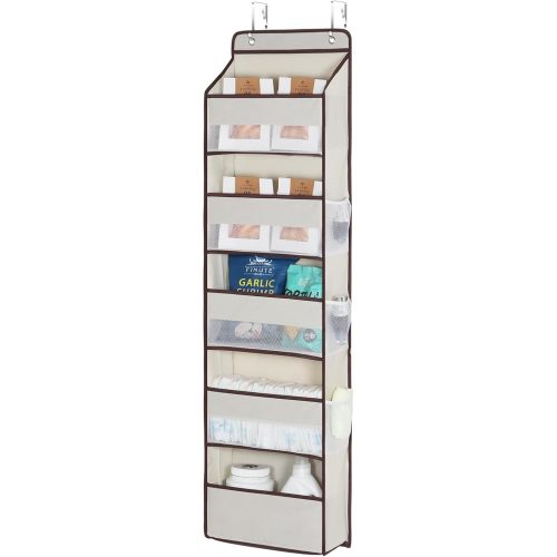 Univivi 1 Pack Over The Door Organizer, Non-Tilting Over The Door Organizer Hanging Door Storage With 5 Large Compartments 6 Side Pockets for Nursery Storage (Beige)