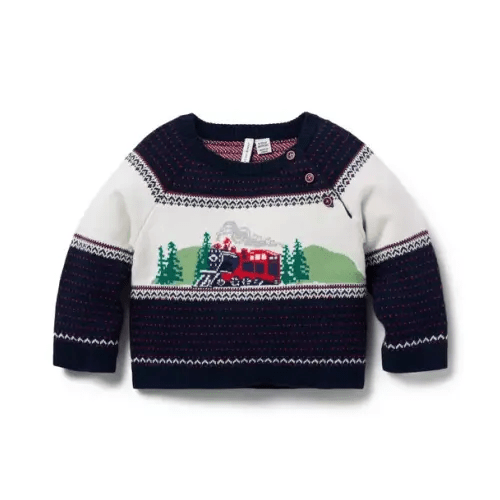 Newborn Dark Marine Train Baby Fair Isle Train Sweater by Janie and Jack
