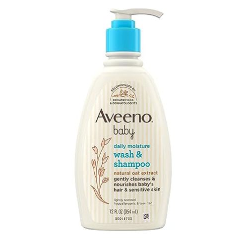 Aveeno Baby Daily Moisture Gentle Body Wash & Shampoo with Oat Extract, 2-in-1 Baby Bath Wash & Hair Shampoo, Tear- & Paraben-Free for Hair & Sensitive Skin, Lightly Scented, 12 fl. oz - Baby Wash and Shampoo