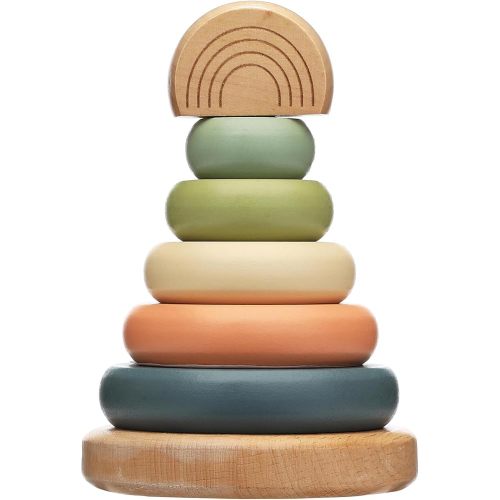Pearhead Wooden Stacking Rainbow Toy, Montessori Learning Rings for Babies and Toddlers 12+ Months, Color Sorting Play, Nursery Decor, Spring Easter Basket Gift