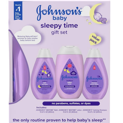 Johnson's Baby Sleepy Time Bedtime Gift Set with Relaxing NaturalCalm Aromas, Bedtime Baby Bath Shampoo, Wash & Lotion, Baby Bedtime Essentials, Hypoallergenic & Paraben-Free, 3 Items